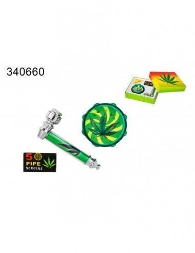 Pack Pipa De Metal + Grinder + Malla...