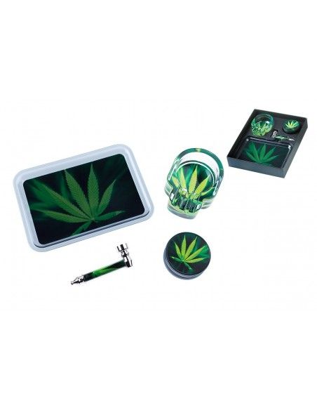 Set De Regalo Superhéroes Cenicero/Grinder/Pipe/Bandeja Cáñamo Verde -340347