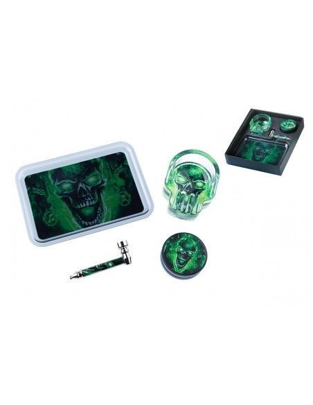 Set De Regalo Super Heroes Cenicero/Grinder/Pipa/Bandeja Calavera Verde -340349